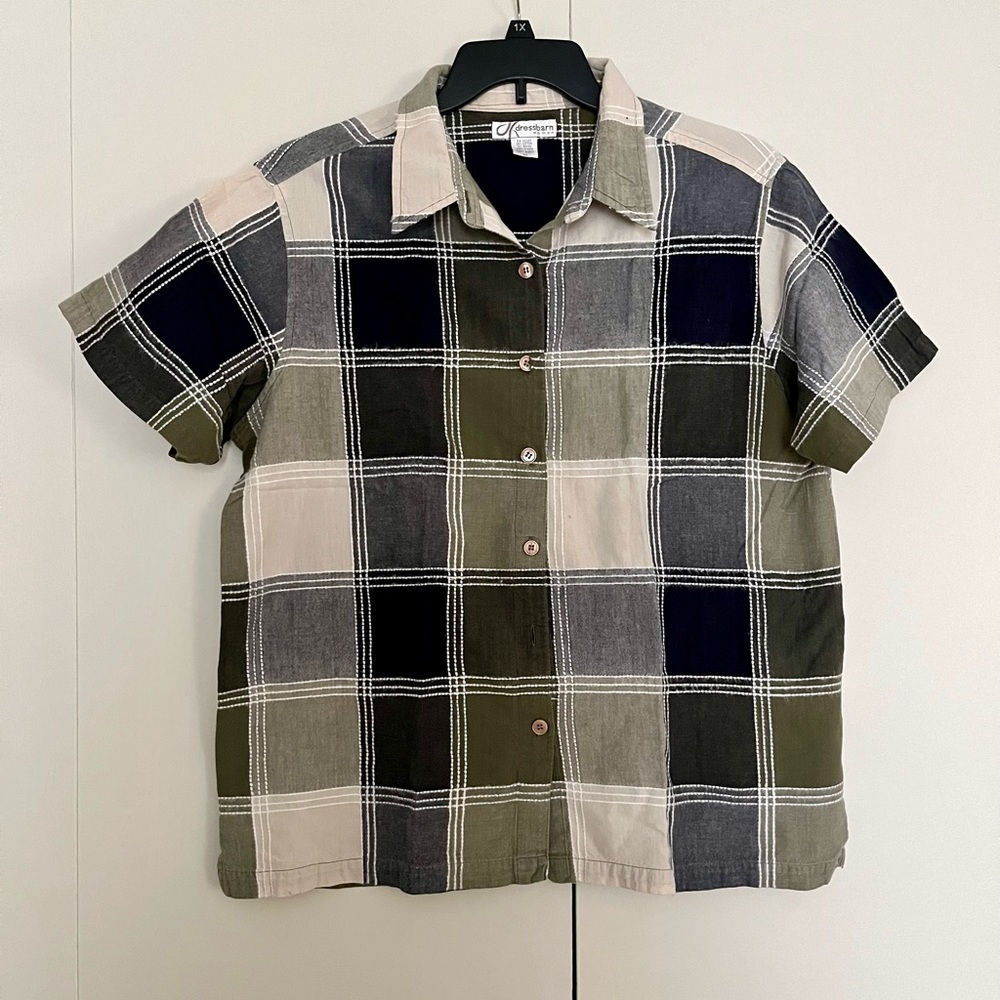 Sage Plaid Pattern Short Sleeve Button UpSize 2XL